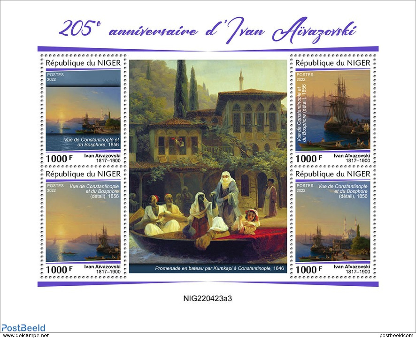 Niger 2022 205th Anniversary Of Ivan Aivazovsky, Mint NH, Transport - Ships And Boats - Art - Paintings - Ships