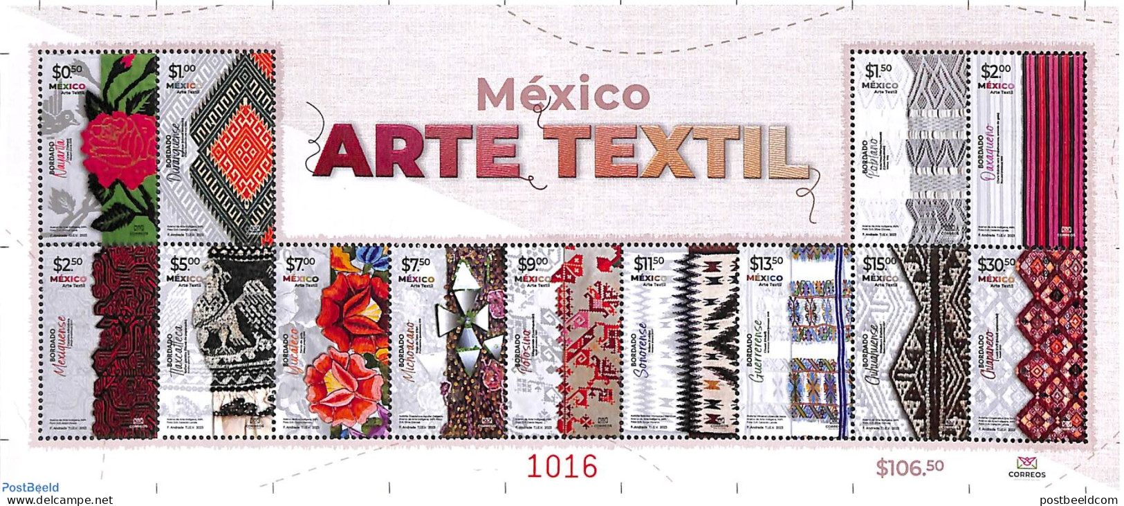 Mexico 2023 Textile Art 13v M/s, Mint NH, Various - Textiles - Textiel