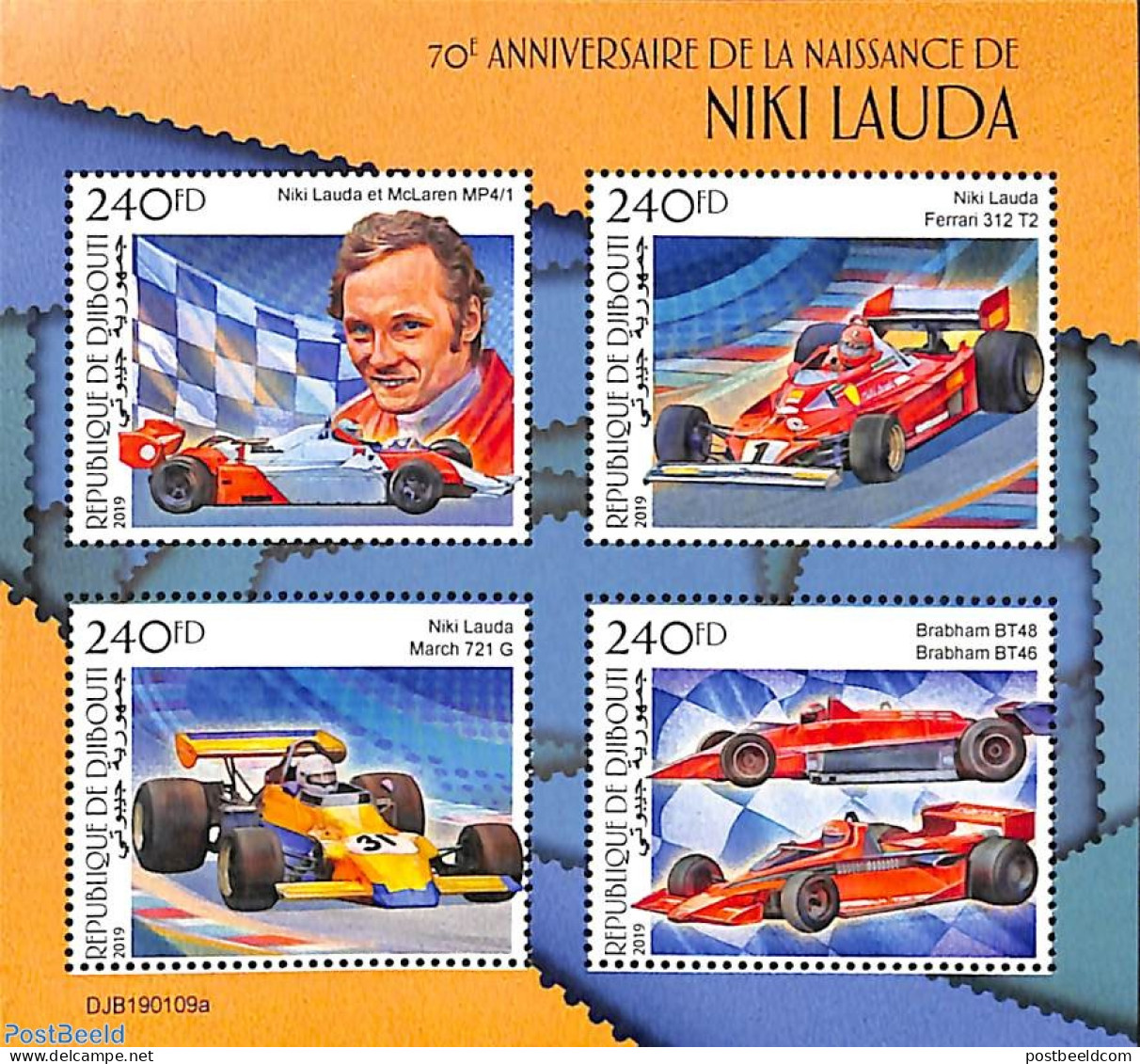 Djibouti 2019 Niki Lauda 4v M/s, Mint NH, Sport - Transport - Autosports - Automobiles - Cars