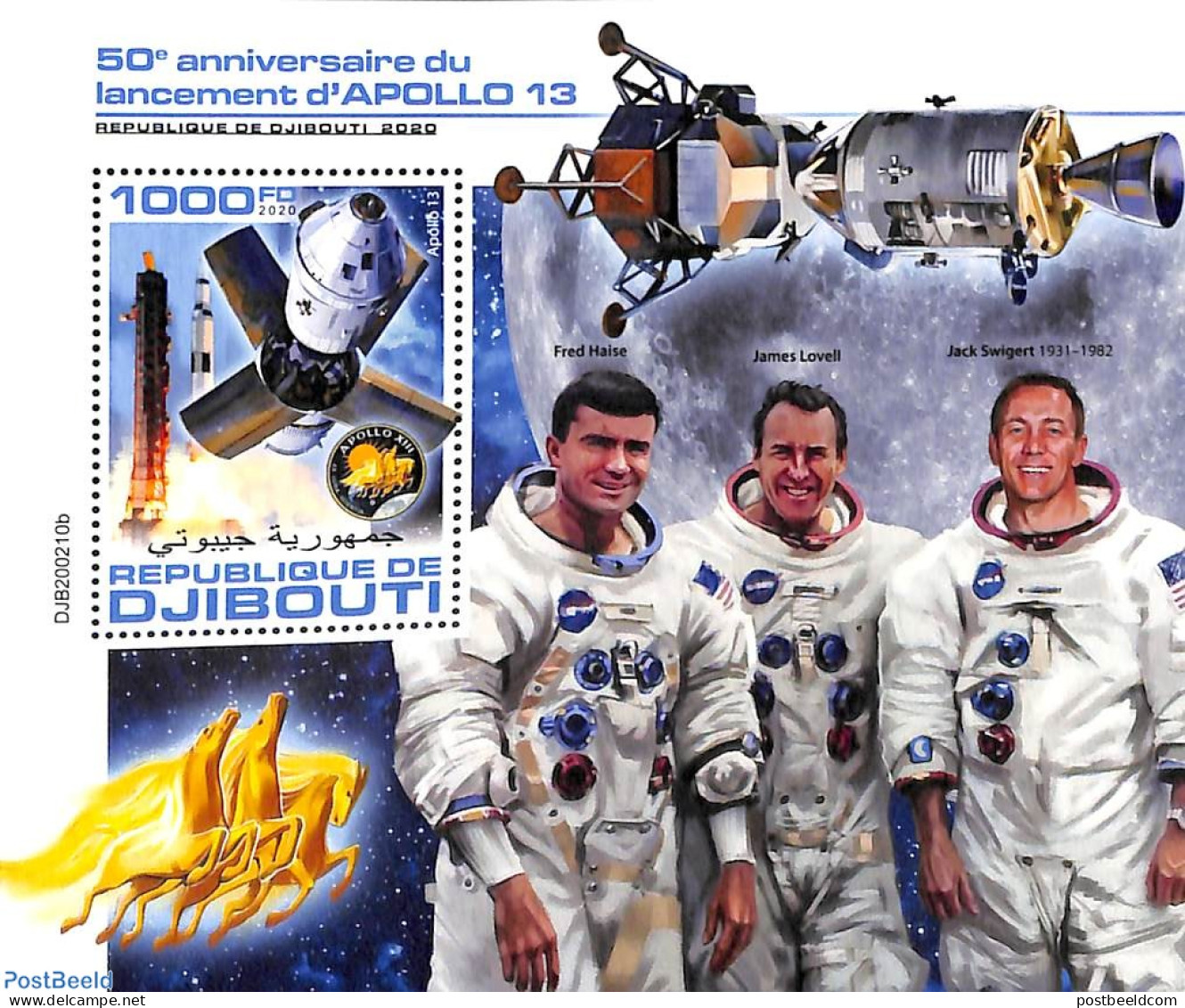 Djibouti 2020 Apollo 13 S/s, Mint NH, Transport - Space Exploration - Yibuti (1977-...)