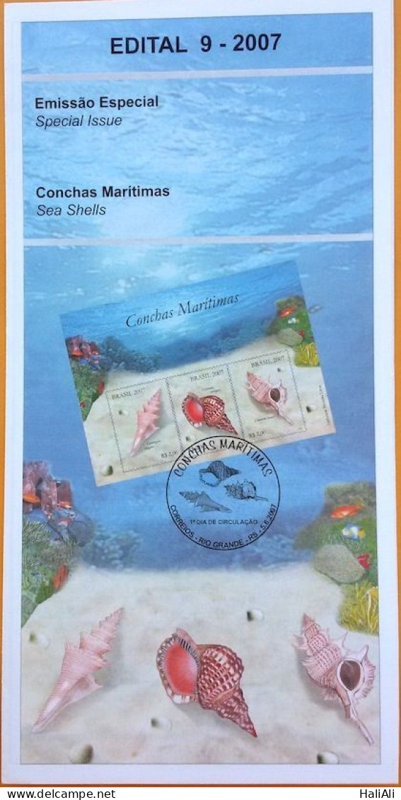 Brochure Brazil Edital 2007 09 Sea Shells Fauna Without Stamp - Lettres & Documents