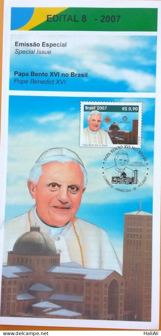 Brochure Brazil Edital 2007 08 Pope Benedict XVI Religion Without Stamp - Covers & Documents