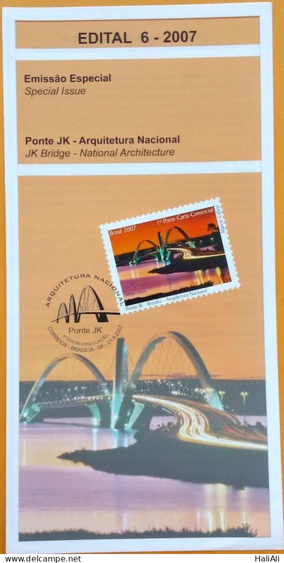 Brochure Brazil Edital 2007 06 JK Arquitetura Nacional Brasília Bridge Without Stamp - Lettres & Documents