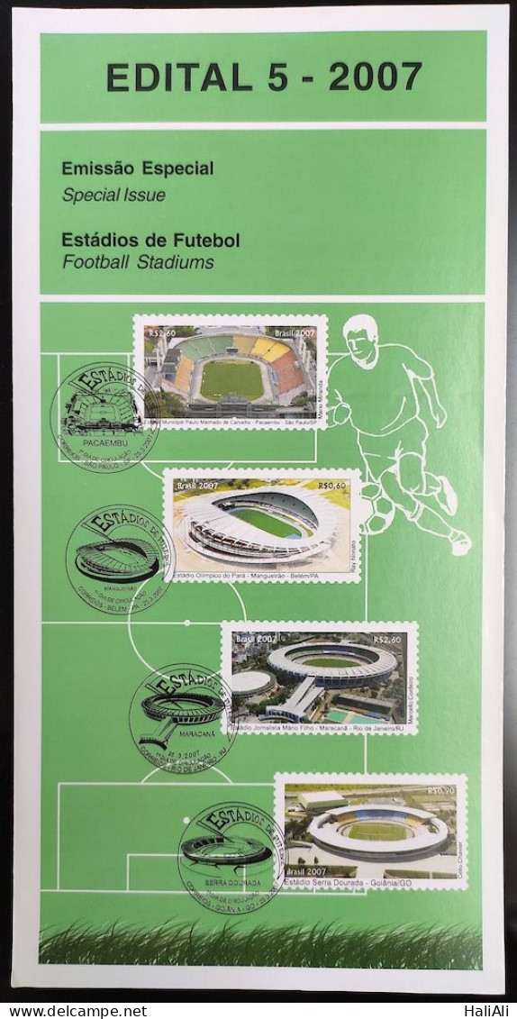 Brochure Brazil Edital 2007 05 Maracana Pacaembu Football Stadiums Without Stamp - Cartas & Documentos