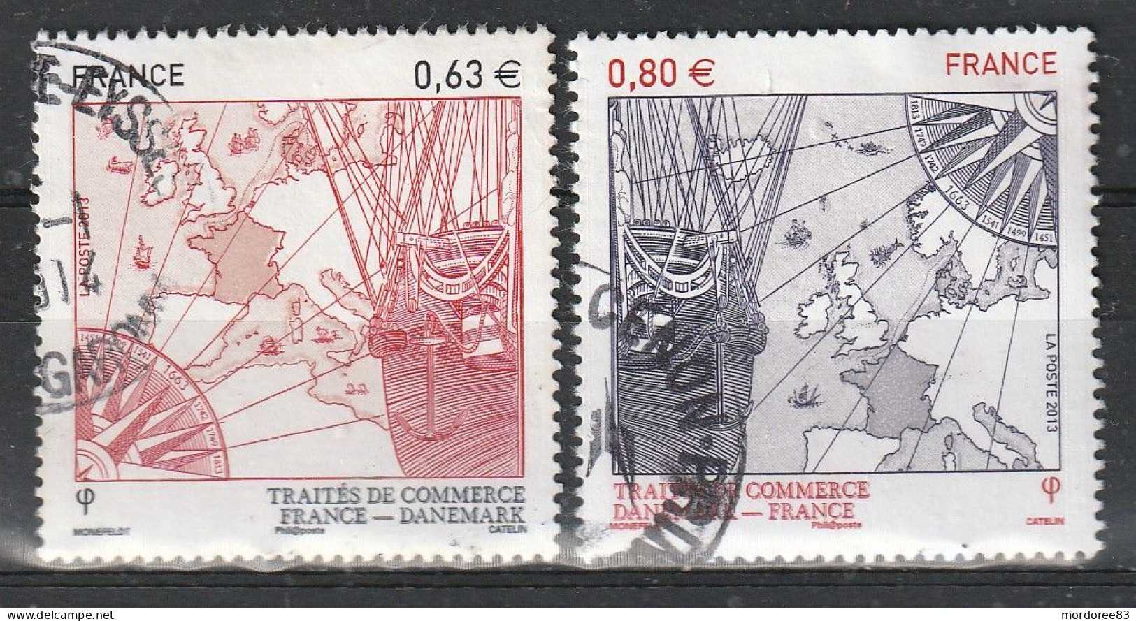 PAIRE TRAITES DE COMMERCE FRANCE DANEMARK 2013 OBLITERE  - YT 4817 - 4818 - Gebruikt