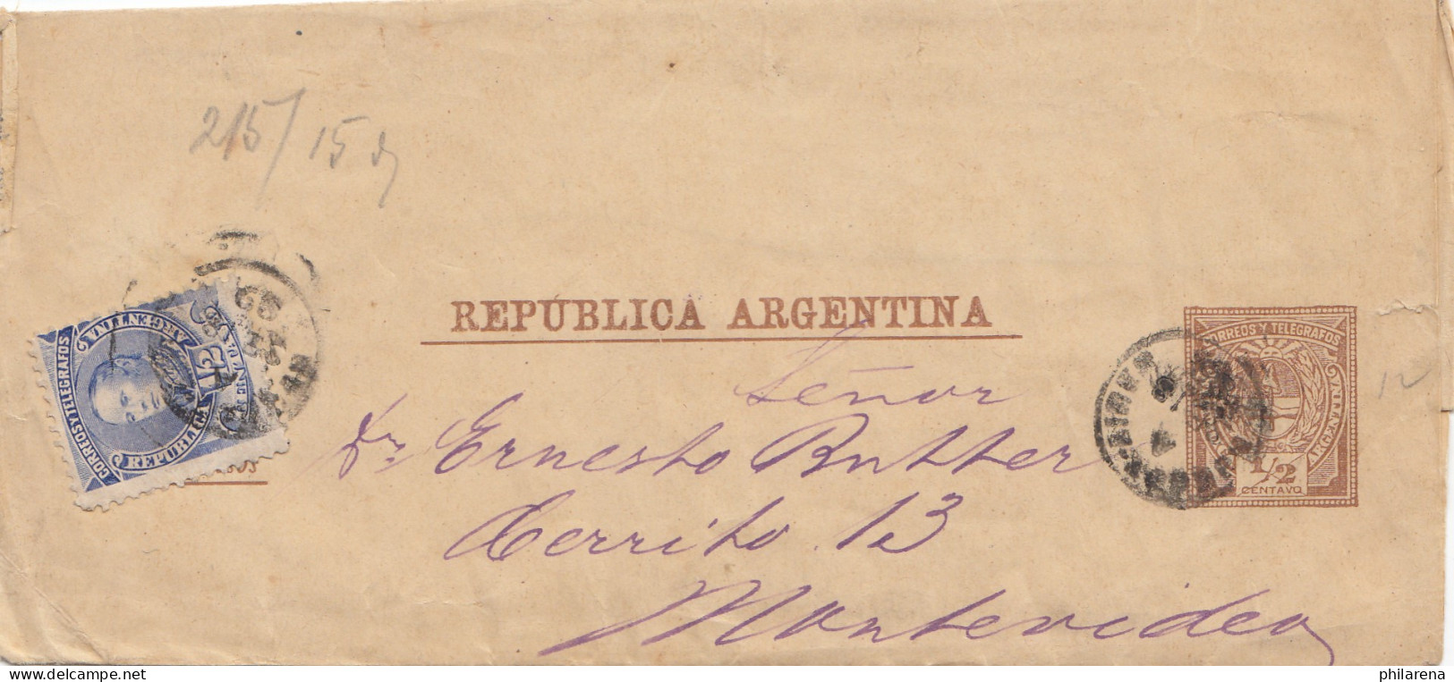 Argentinien: 1899 Ganzsache Nach Montevideo Als  Streifband - Other & Unclassified