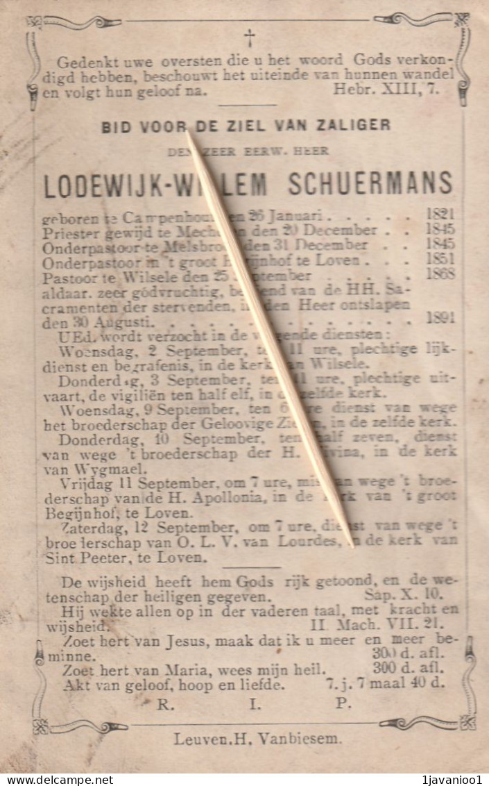 Priester, Prêtre, Abbé,Lodewijk Schuermans, Kampenhout, Mechelen, Melsbroek, Loven, Wilsele, 1891 - Religione & Esoterismo