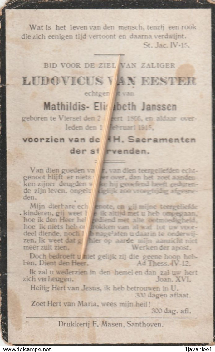Oelegem, Viersel, 1915, Ludovicus Van Eester, Janssen - Godsdienst & Esoterisme