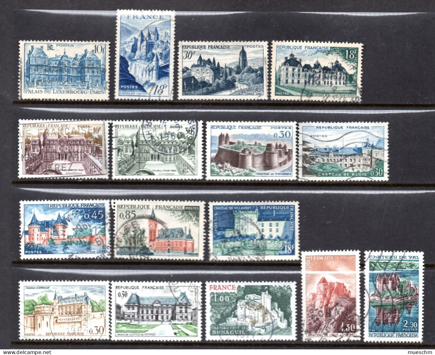 Frankreich, "Palais Und Schlösser ", Kleines Los Mit 17 Briefmarken , Gestempelt (20215E) - Castles