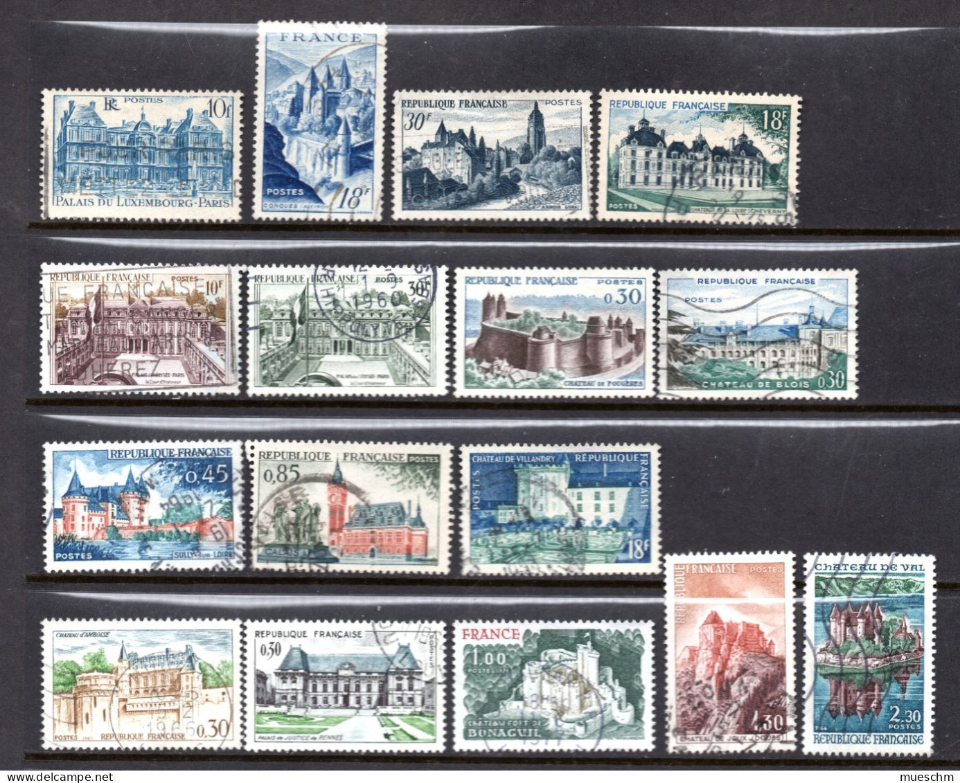 Frankreich, "Palais Und Schlösser ", Kleines Los Mit 17 Briefmarken , Gestempelt (20215E) - Castillos