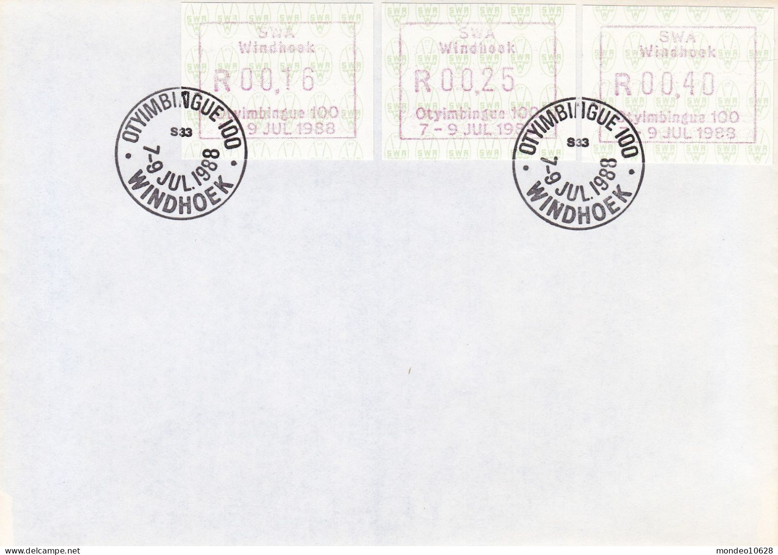 ATM Südwestafrika, Ausgabe 07.07.88 , FDC (160) - Namibia (1990- ...)