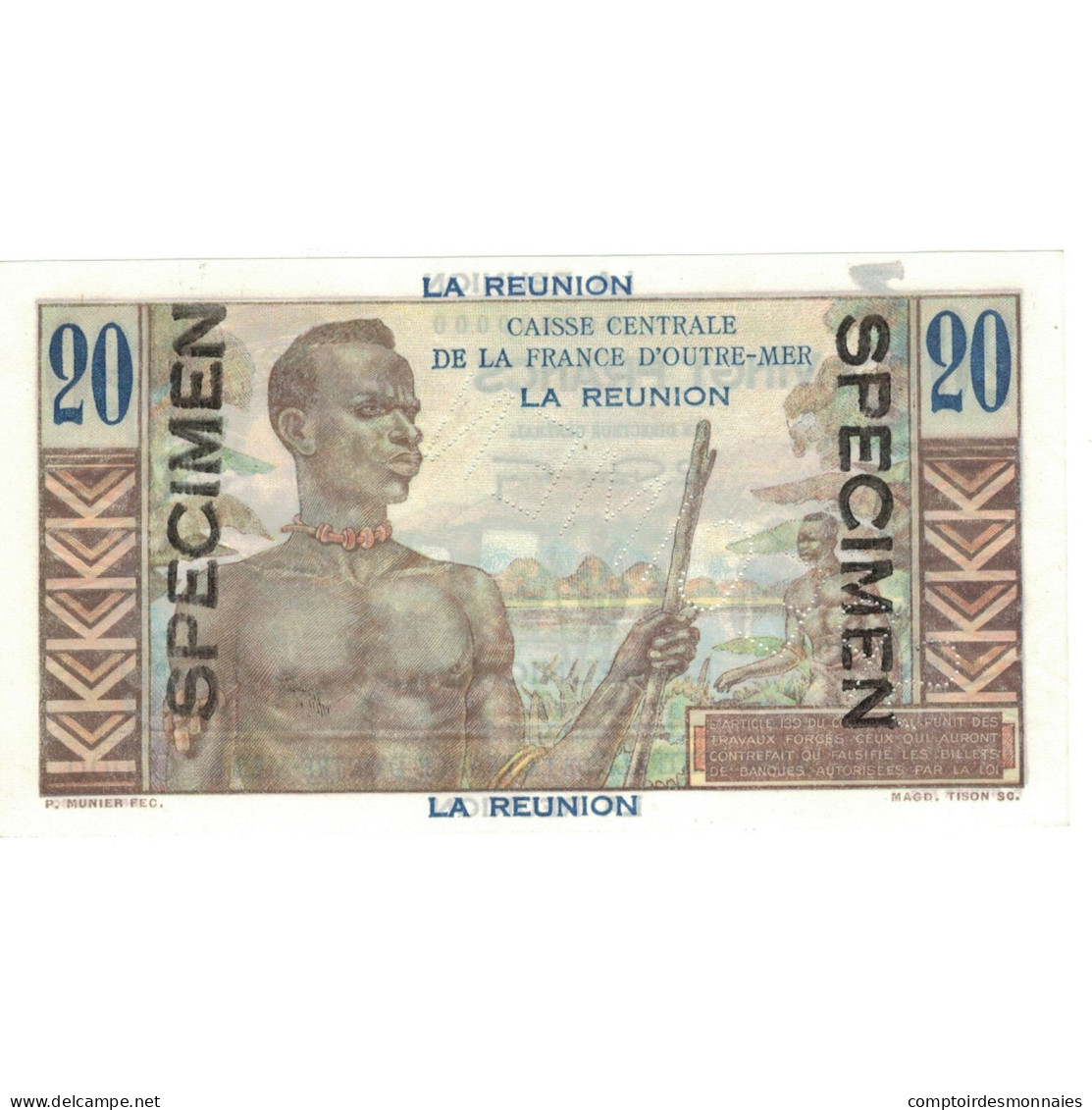 Billet, Réunion, 20 Francs, Specimen, KM:43s, SPL+ - Réunion