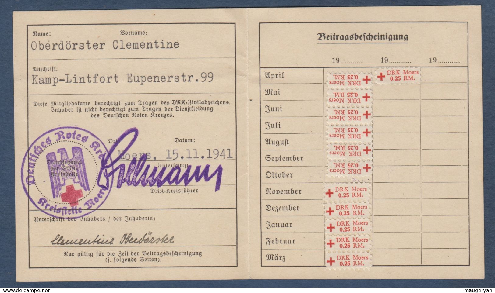 Allemagne - Carte Croix Rouge Allemande  1941 - Documents