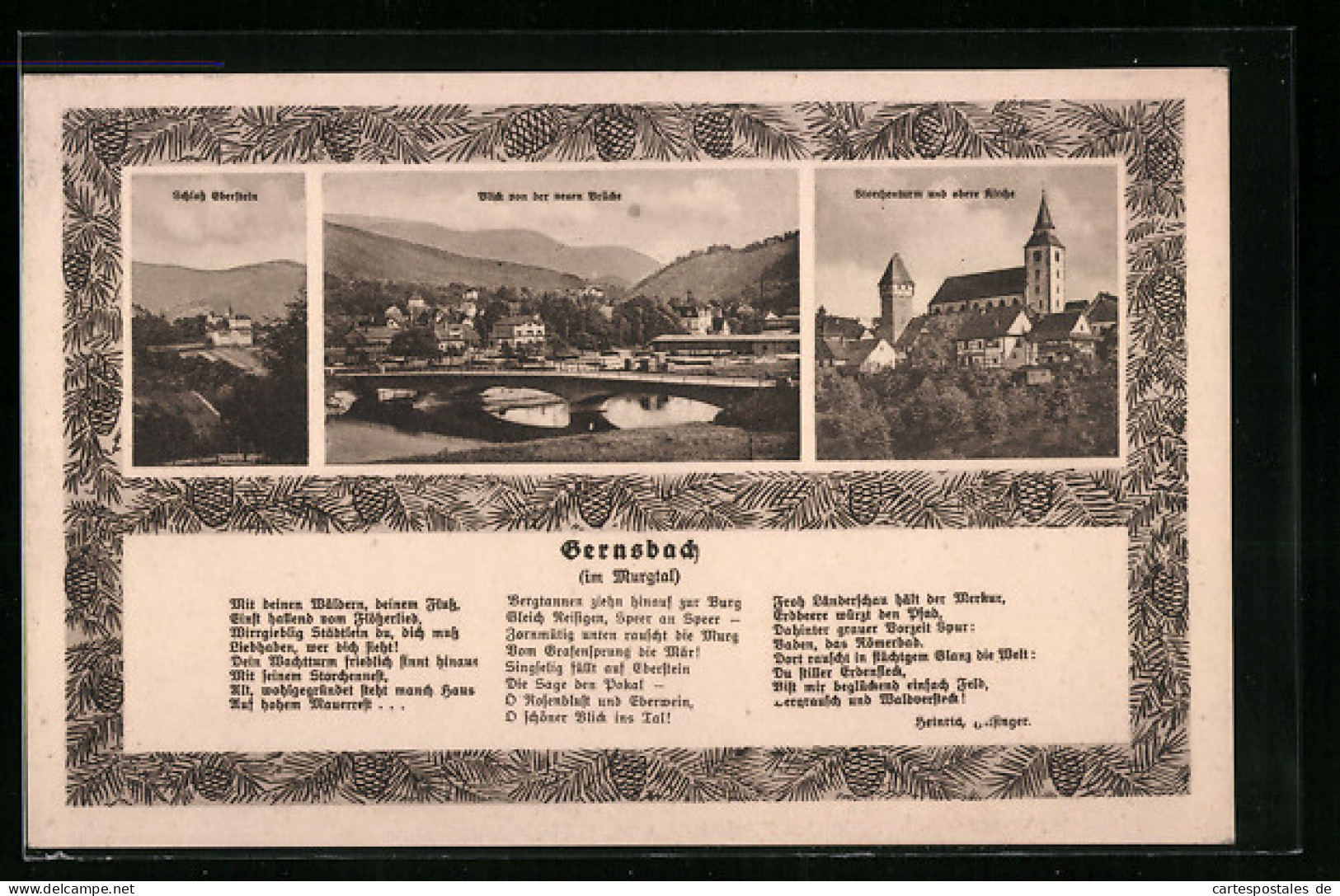 AK Gernsbach Im Murgtal, Blick Von Der Neuen Brücke, Schloss Eberstein, Storchenturm Und Obere Kirche, Spruch  - Gernsbach