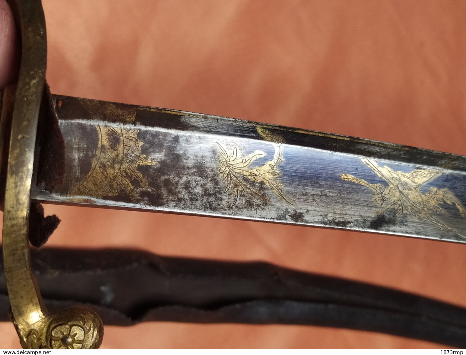 SABRE D'OFFICIER MOD 1821, LAME GRAVEE ET BLEUIE, K & S, A RESTAURER