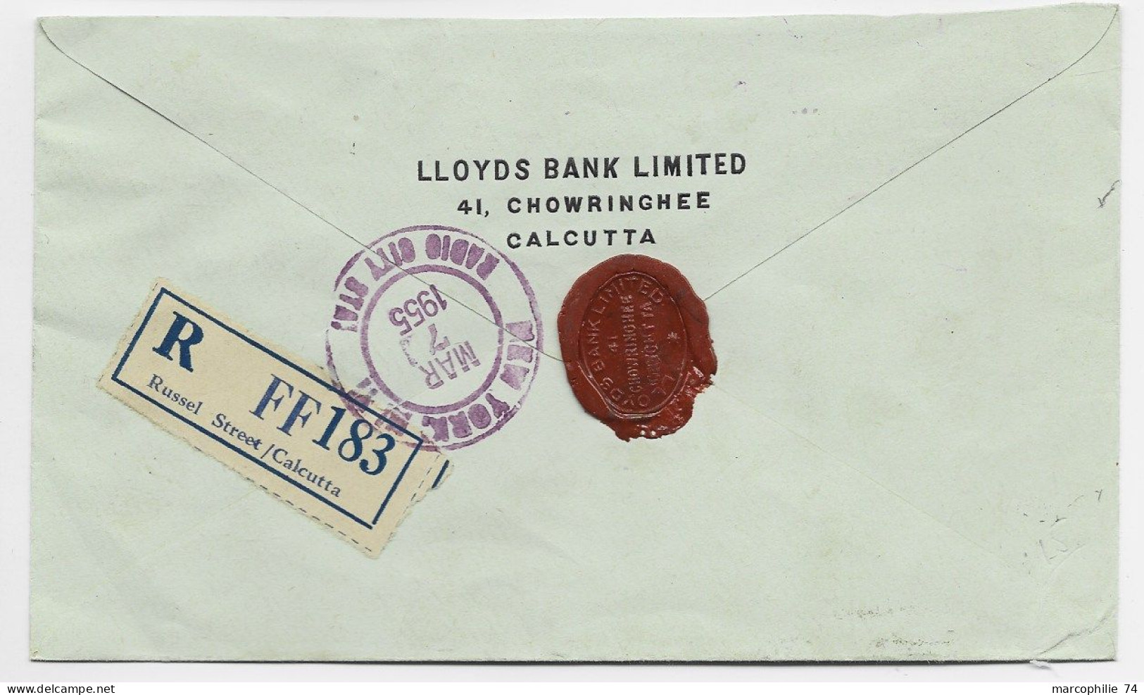 INDIA 1Re+ 14as LETTRE COVER REG AIR MAIL CALCUTTA 1955 TO USA ETATS UNIS - Briefe U. Dokumente