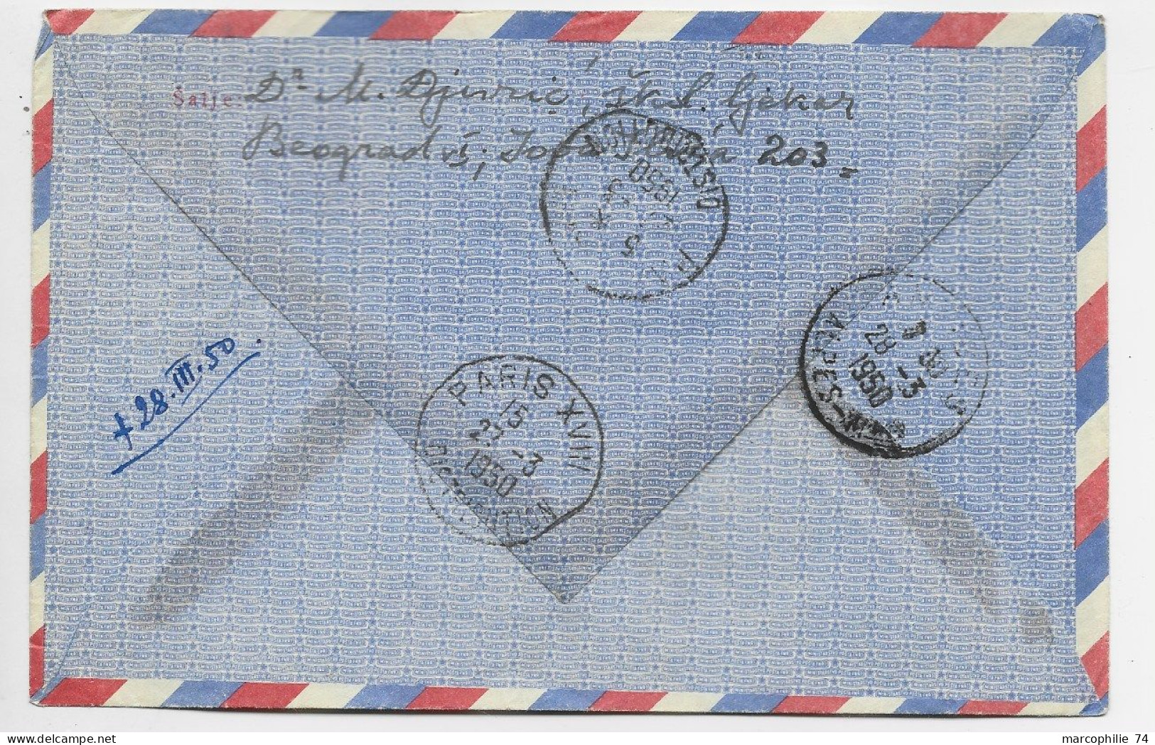 JUGOSLAVIJA ENTIER COVER AVION + 3 FNR X3 BEOGRAD 1950 REC TO FRANCE - Briefe U. Dokumente