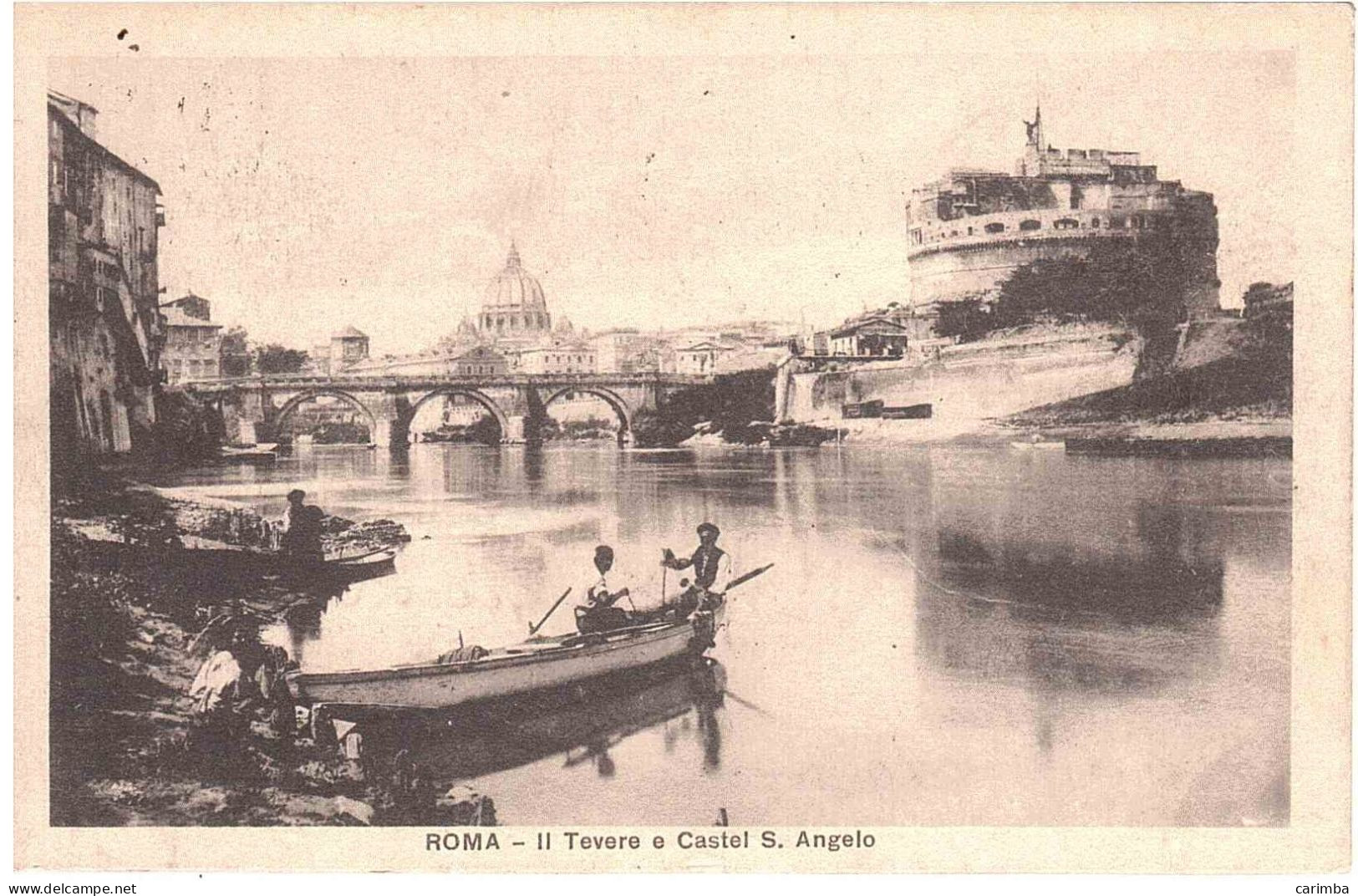 CARTOLINA ROMA IL TEVERE CON ANNULLO TARGHETTA AFRO BALLARI - Storia Postale