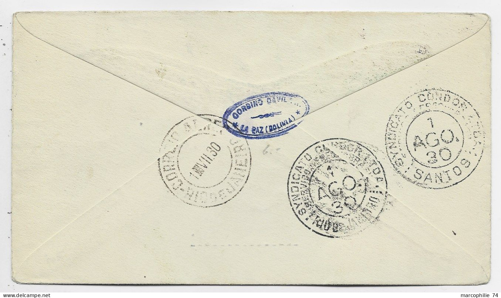 BOLIVIA PA LETTRE COVER CORREO AEREO LLOYD AEREO BOLIVIANO BOLIVIA LA PAZ 30 JUL 1930 TO BRASIL - Bolivien