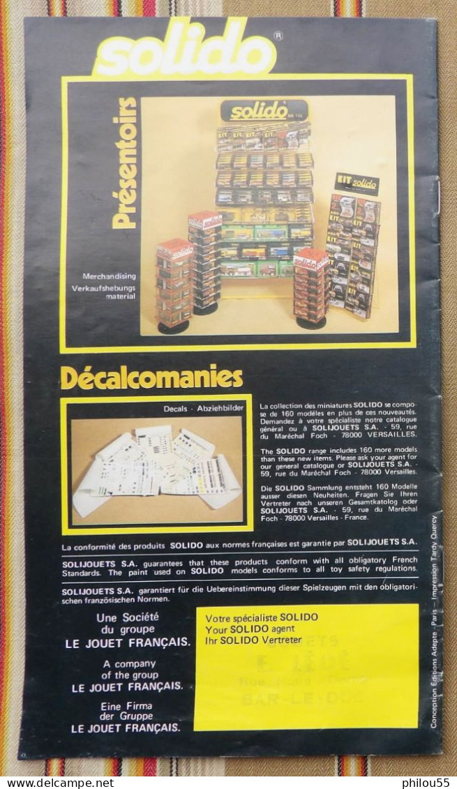 55 BAR LE DUC Catalogue SOLIDO  Nouveautes  1979 - Collezioni
