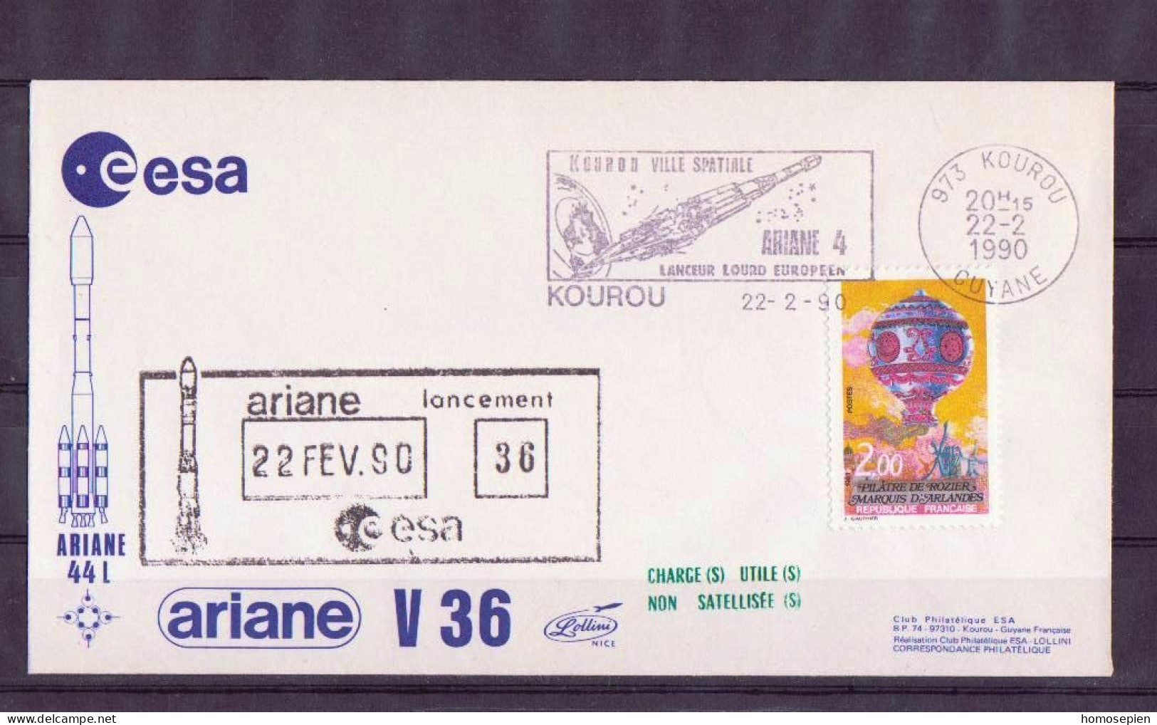 Espace 1990 02 23 - ESA - Ariane V36 (échec) - Officielle - Kourou - Europe