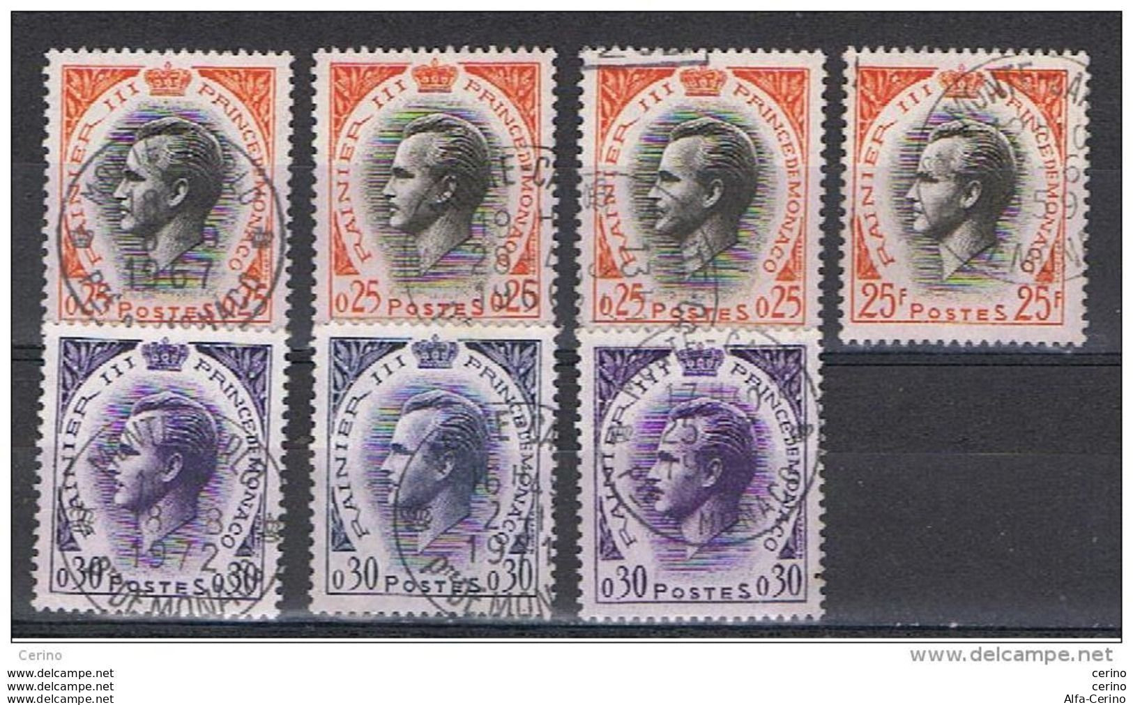 MONACO:  1959  RANIERI  III°  -  7  VAL. RIPETUTI  US. -  YV/TELL. 504 + 505 - Used Stamps