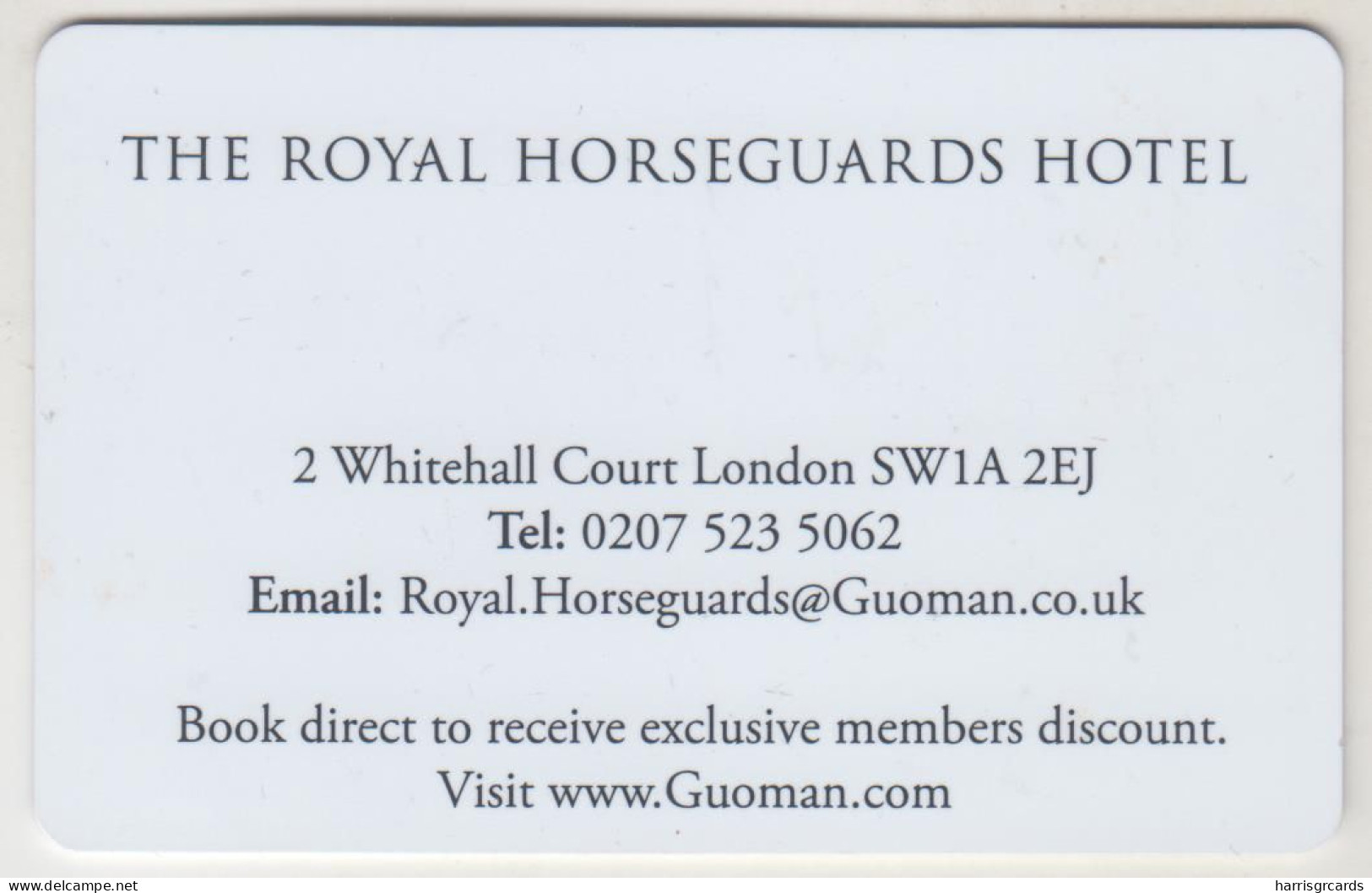 UK Hotel Keycard - THE ROYAL HORSEGUARDS HOTEL ,used - Cartas De Hotels