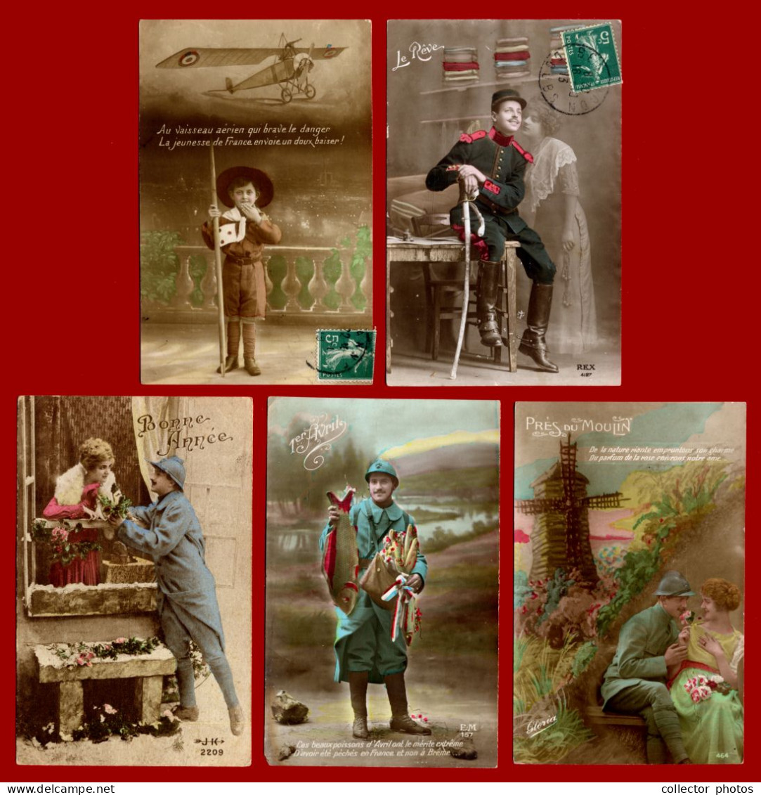 France. Lot Of 5 Vintage Patriotic Postcards. Belle Epoque Kitsch Style [de33386] - Collections & Lots