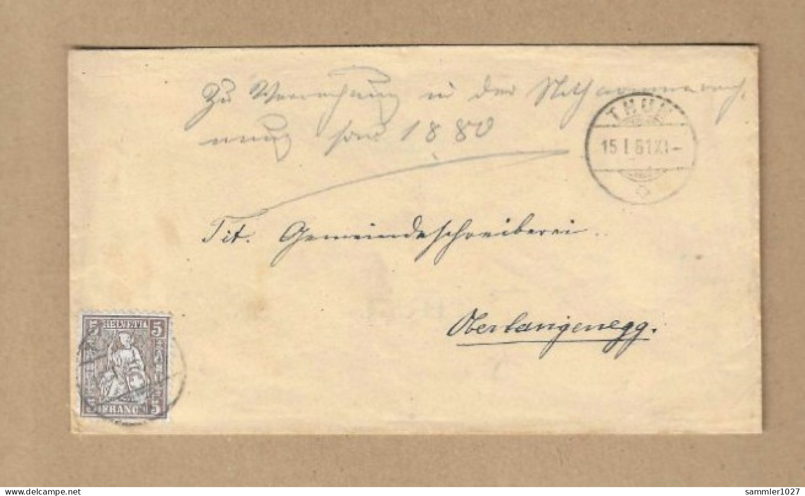 Los Vom 15.04 -  Heimatbeleg Aus Thun Nach Oberlangenegg 1861 - Covers & Documents
