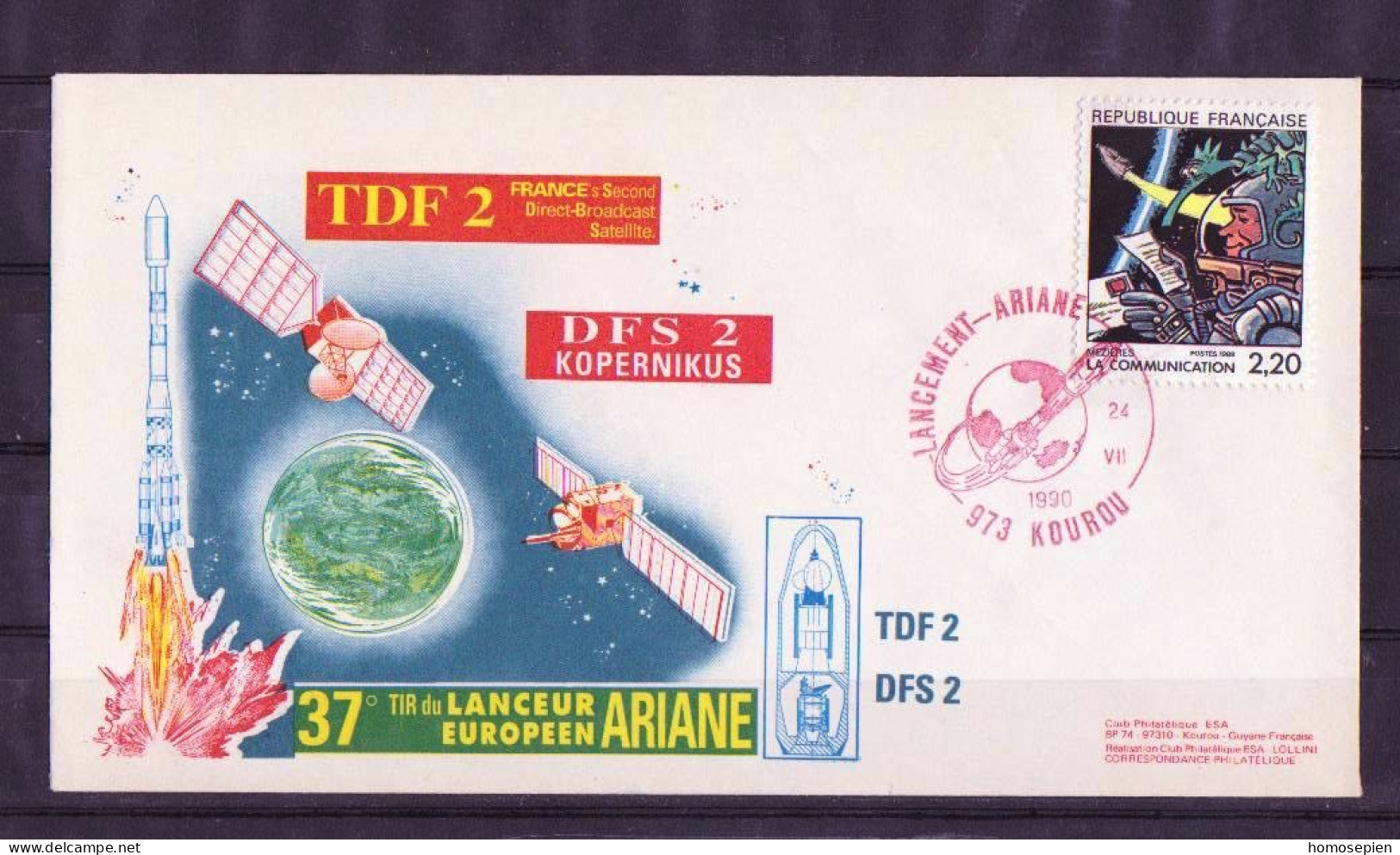 Espace 1990 07 25 - ESA - Ariane V37 - Composite Rouge - Europa
