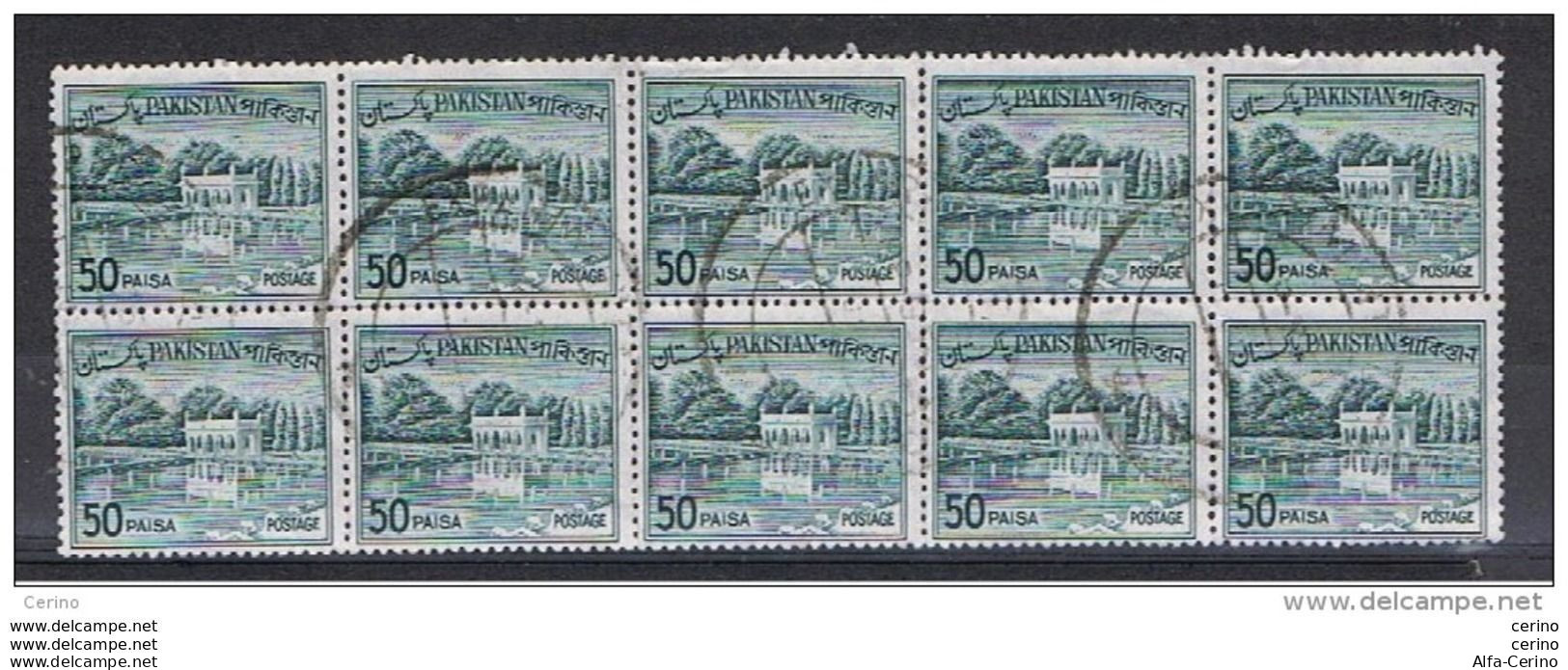 PAKISTAN:  1961/62  SHALIMAR  -  50 P. BLOCK  10  USED  STAMPS  -  YV/TELL. 139 - Pakistán