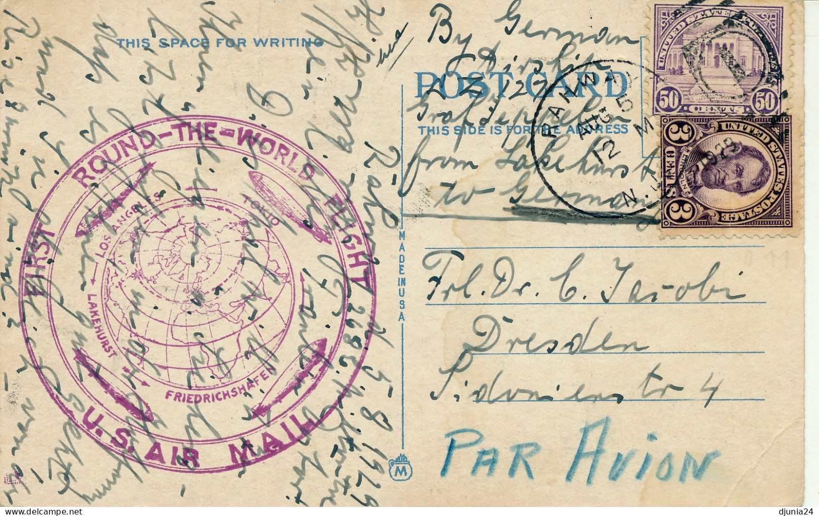 BF0649 /  USA - RAHWAY  -  AUG 5 1929  -  Graf Zeppelin First Flight Round The World - 1c. 1918-1940 Lettres