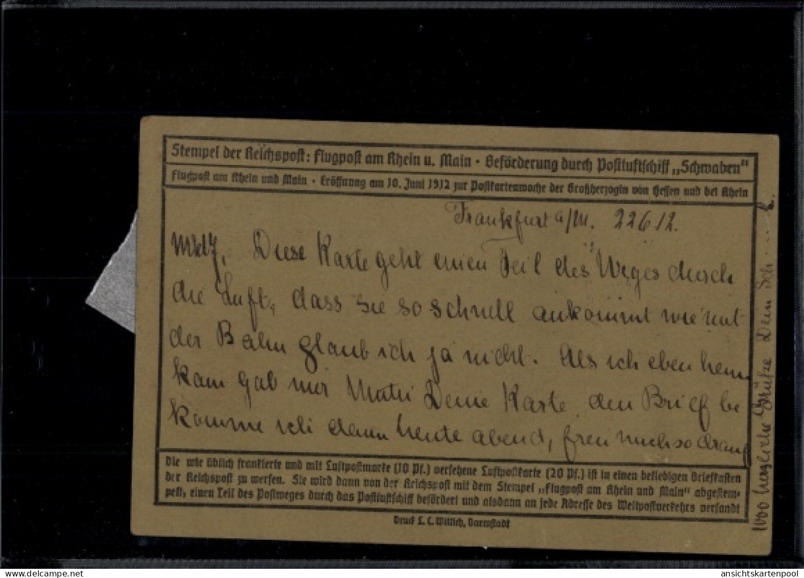 CPA Flugpostkarte, Beförderung Durch Postluftschiff Schwaben, Flugpost Am Rhein Und Main - Correo Aéreo & Zeppelin