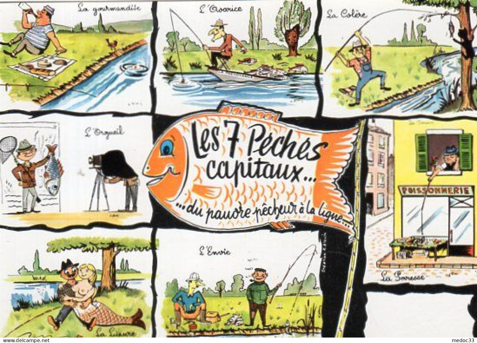 Cpm Humour Pêche.Les 7 Péchés Capitaux...du Pauvre Pêcheur à La Ligne - Pesca