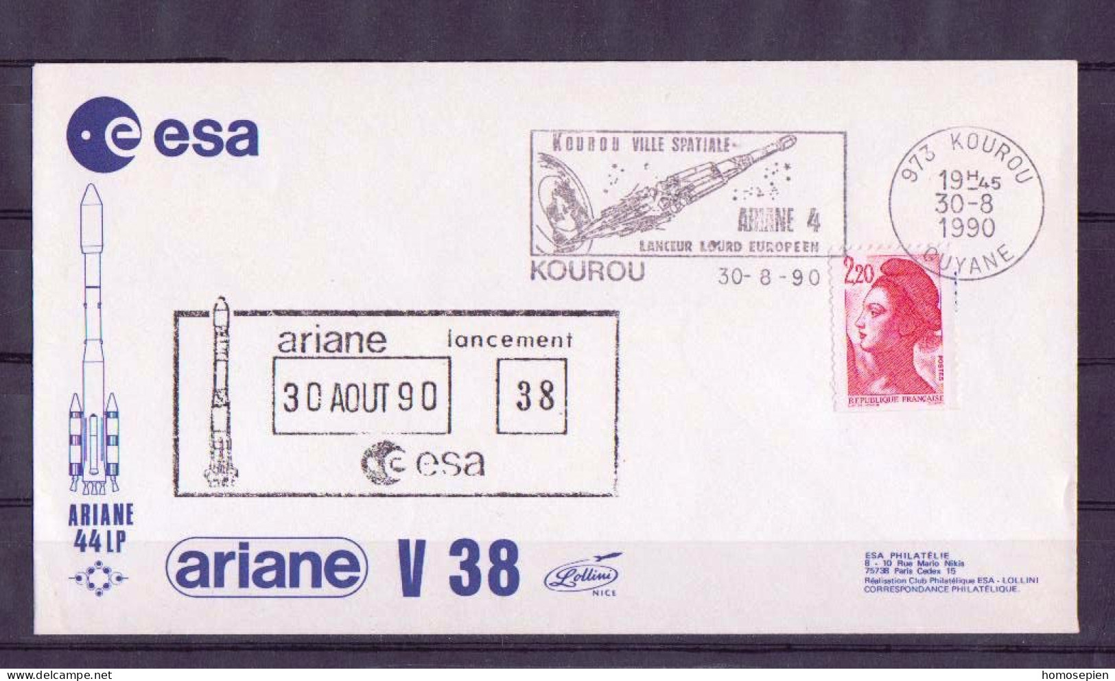 Espace 1990 08 31 - ESA - Ariane V38 - Officielle - Kourou - Europe