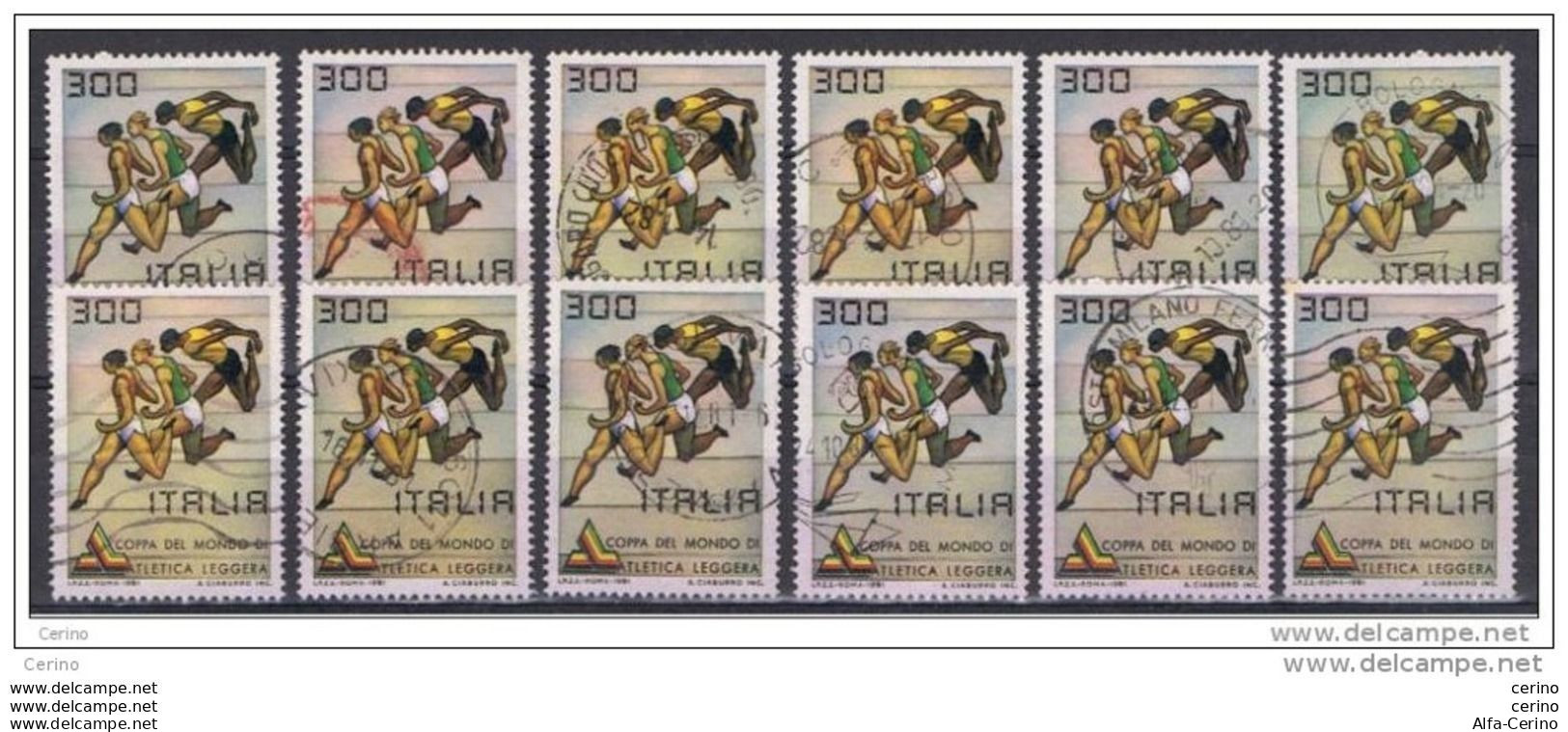 REPUBBLICA:  1981  ATLETICA  LEGGERA  -  £. 300  POLICROMO  US. -  RIPETUTO  12  VOLTE  -  SASS. 1570 - 1981-90: Used