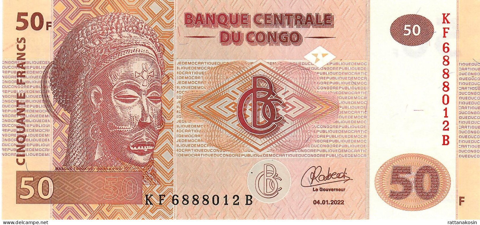 CONGO P97e  50 Francs 2022 Signature 3 #KF/B  OBERTHUR UNC. - République Démocratique Du Congo & Zaïre