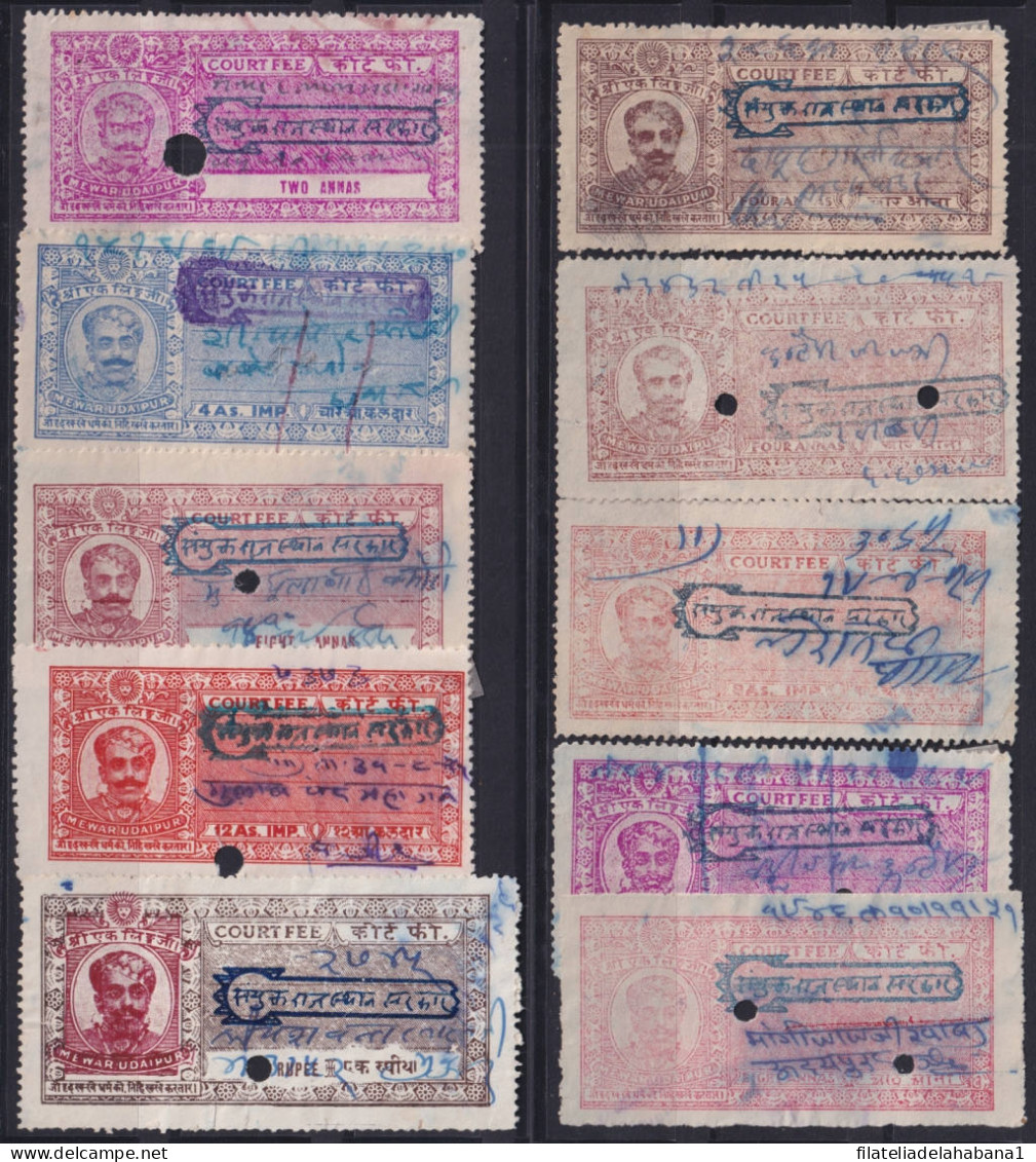 F-EX49350 INDIA LOCAL REVENUE TAX. MEWAR RAJASTHAN OVERPRINT TIPO IX.  - Dienstmarken