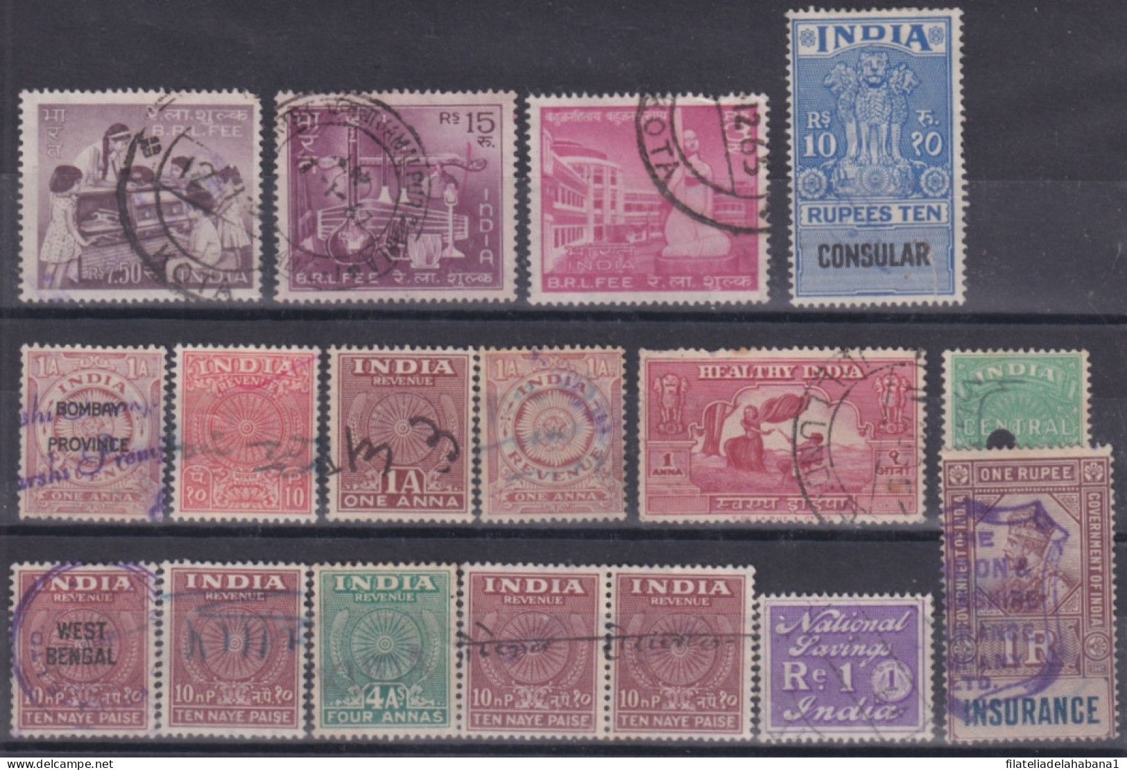 F-EX49722 INDIA REVENUE RELIEF INSURANCE CONSULAR STAMP LOT.  - Official Stamps
