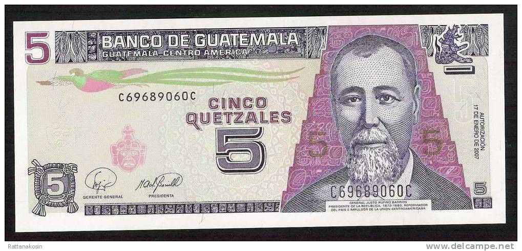 GUATEMALA  P106c  5 QUETZALES  17.1.2007 Printer FCO  UNC. - Guatemala