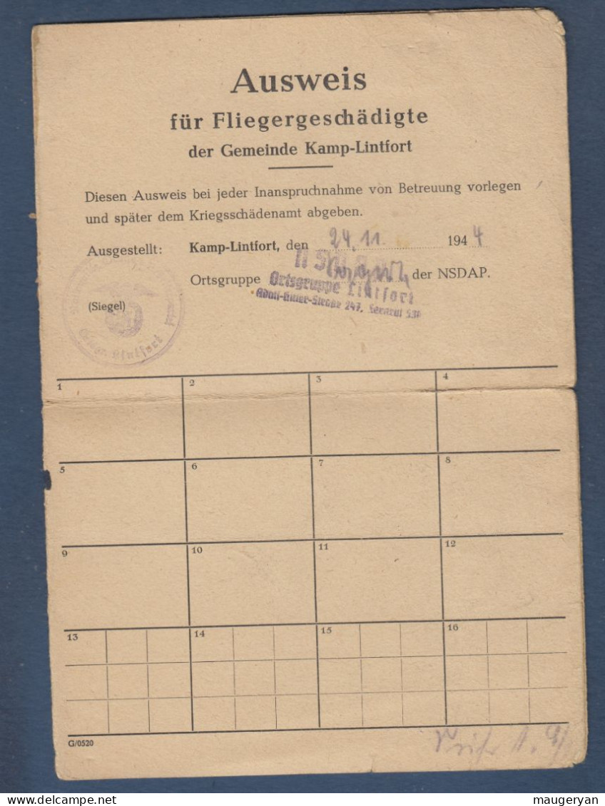 Allemagne - Ausweis Für Fliegergeschädigte  1944 - Documenti