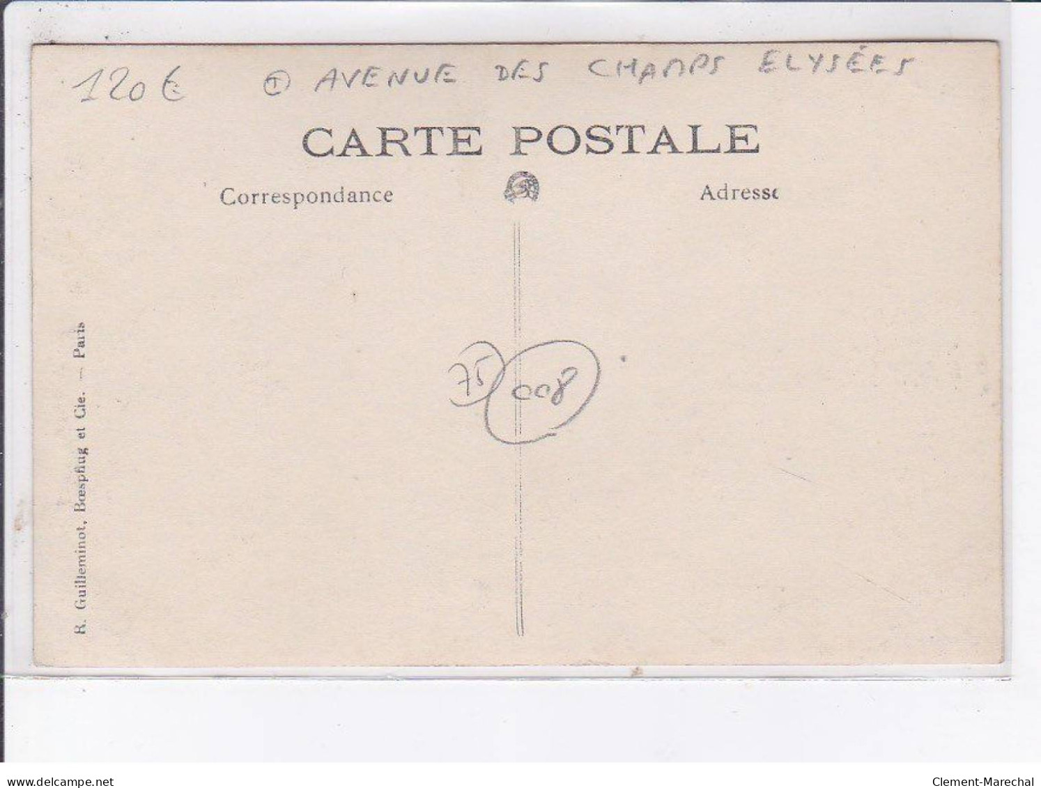 PARIS: 75008, Avenue Des Champs Elysées, Hôtel Carlton Paris 1914 - Très Bon état - Arrondissement: 08