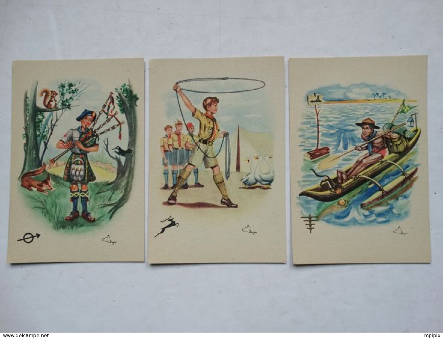 3 Cartes Postales Scouts Scoutisme 1929 Birckenhead Jamboree 1933 Gödöllö 1937 Vogelenzang Illustrateur Bigio ASCI - Scouting