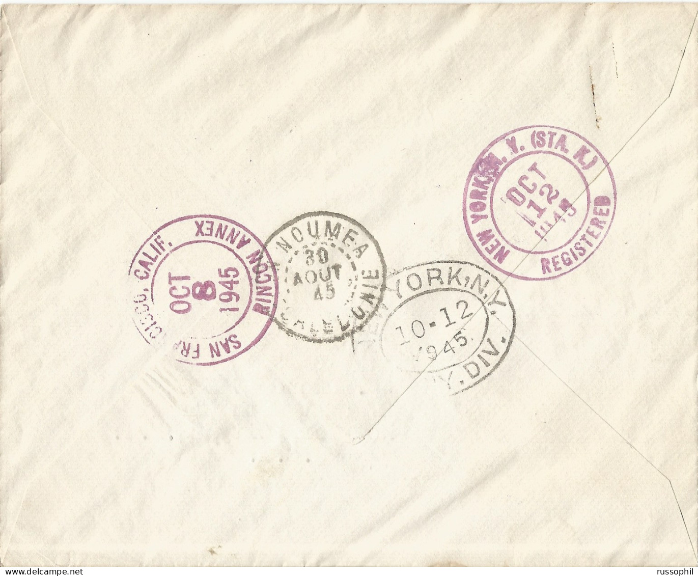 WALLIS AND FUTUNA - 10 FR 50 CENT. FRANKING "LONDON" ISSUE ON REGISTERED COVER TO THE USA - 1945 - Covers & Documents