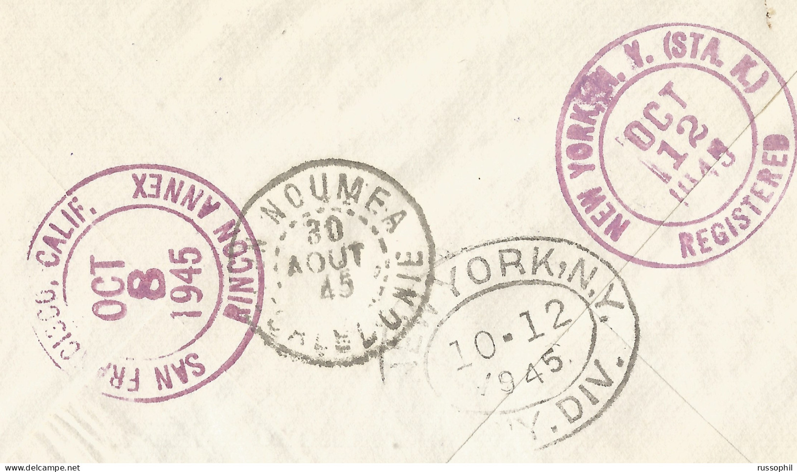 WALLIS AND FUTUNA - 10 FR 50 CENT. FRANKING "LONDON" ISSUE ON REGISTERED COVER TO THE USA - 1945 - Briefe U. Dokumente