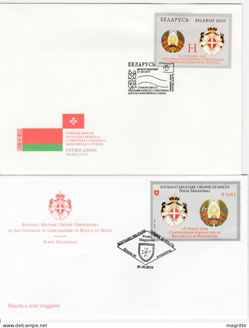 Bielorussie Ordre De Malte 2010 Emission Commune Convention Postale Belarus Order Of Malta SMOM Postal Convention FDC 's - Gezamelijke Uitgaven