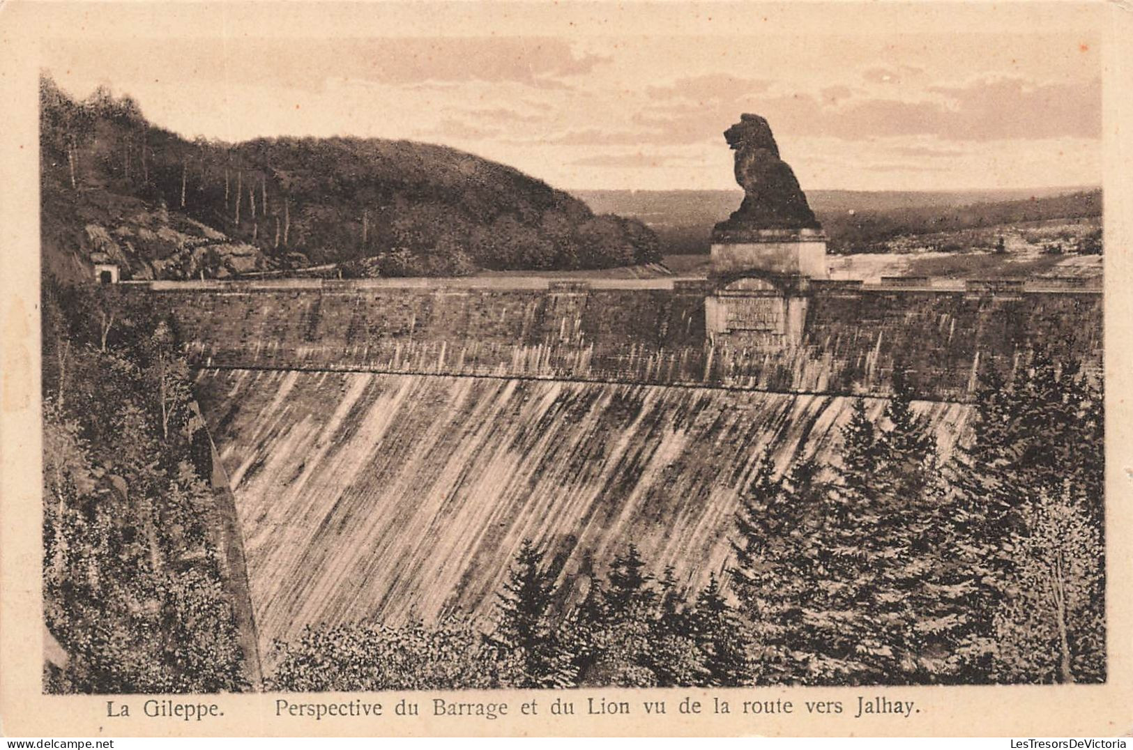 BELGIQUE - La Gileppe - Perspective Du Barrage Et Du Lion Vu De La Route Vers Jalhay - Carte Postale Ancienne - Gileppe (Dam)