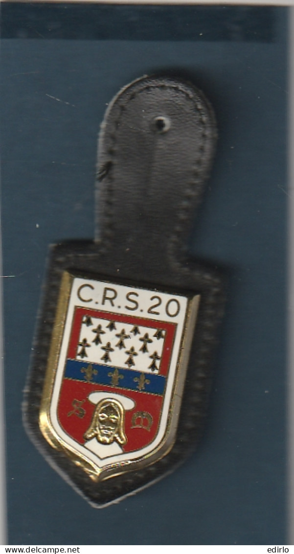 *** MILITARIA ***   Médaille Avec Baudrier Cuir CRS 20. Compagnie Républicaine De Sécurité 20 Guillocché En Creux  Drago - France