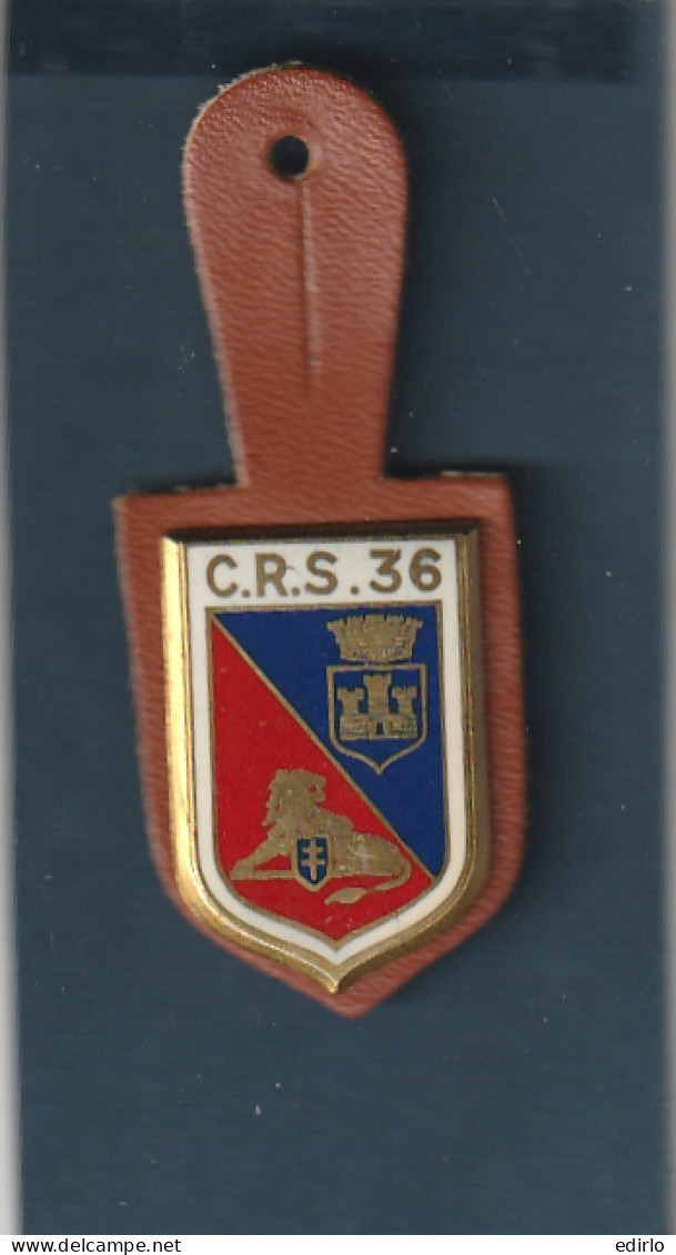 *** MILITARIA ***   Médaille Avec Baudrier Cuir CRS 36. Compagnie Républicaine De Sécurité 36 Drago Guilloché - Francia