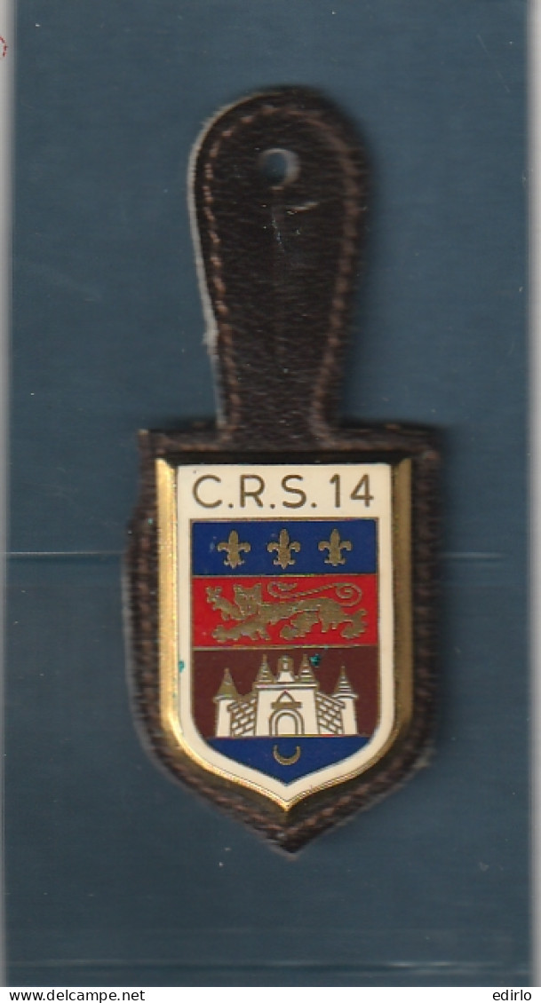 *** MILITARIA ***   Médaille Avec Baudrier Cuir CRS 14. Compagnie Républicaine De Sécurité 14 Drago Guilloché Creux  - Frankreich